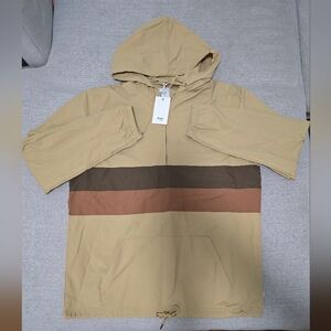 Katin khaki/color block hooded half-zip windbreaker pullover.